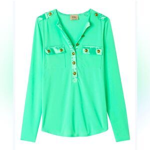 Elie Tahari Women Shirt Green XS Long Sleeve Stretch Satin TrimInterlock Yarn